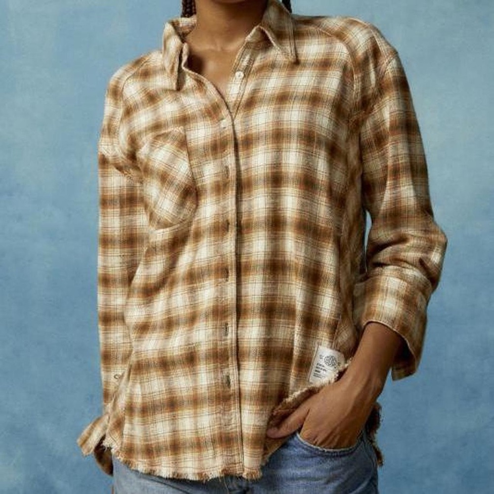 BDG Urban Outfitters Yellow Andy Flannel Distressed Button Down T Shirt
